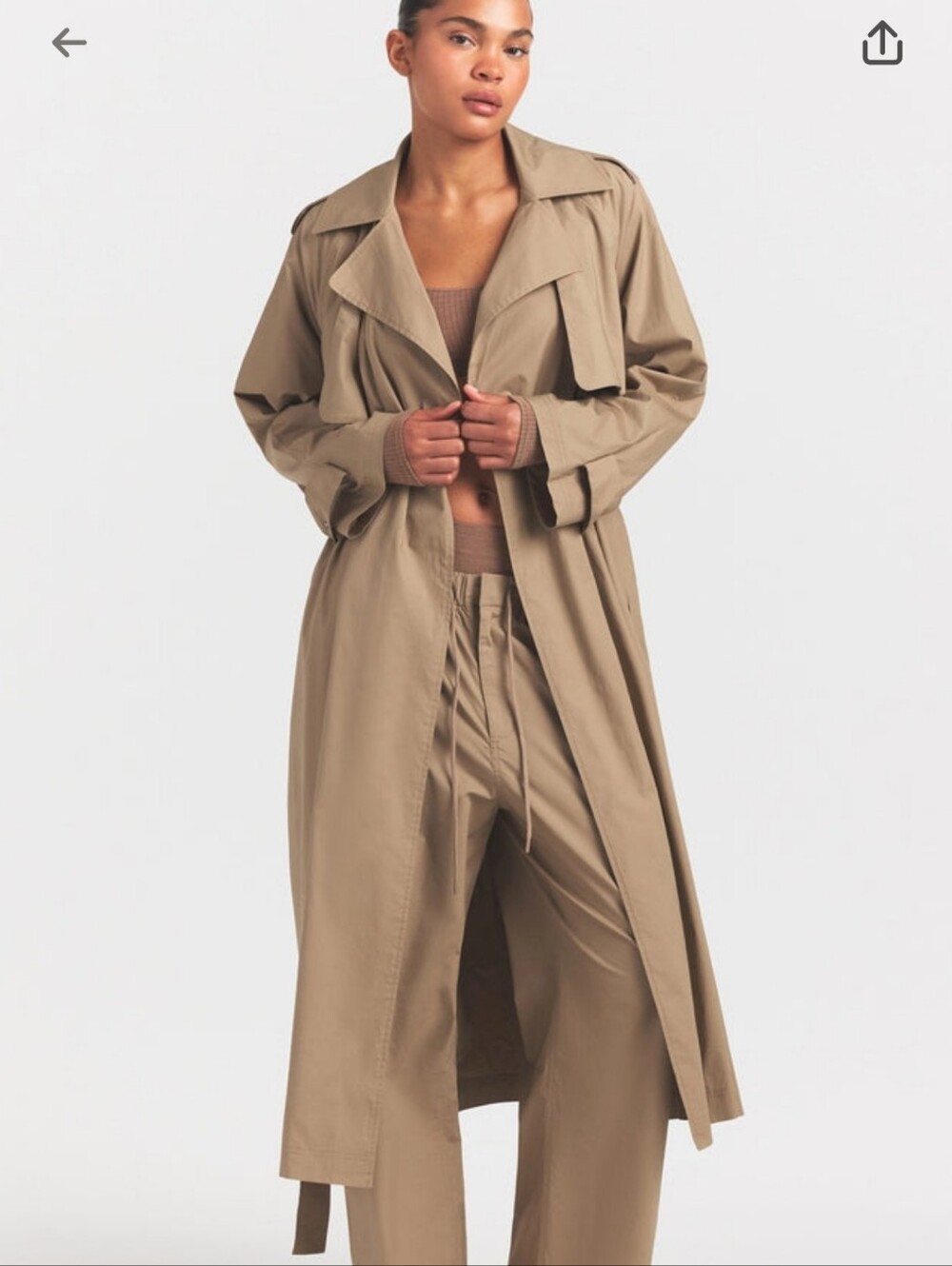 SKIMS NWT Woven Cotton Trench Coat Size XS DESERT Color
